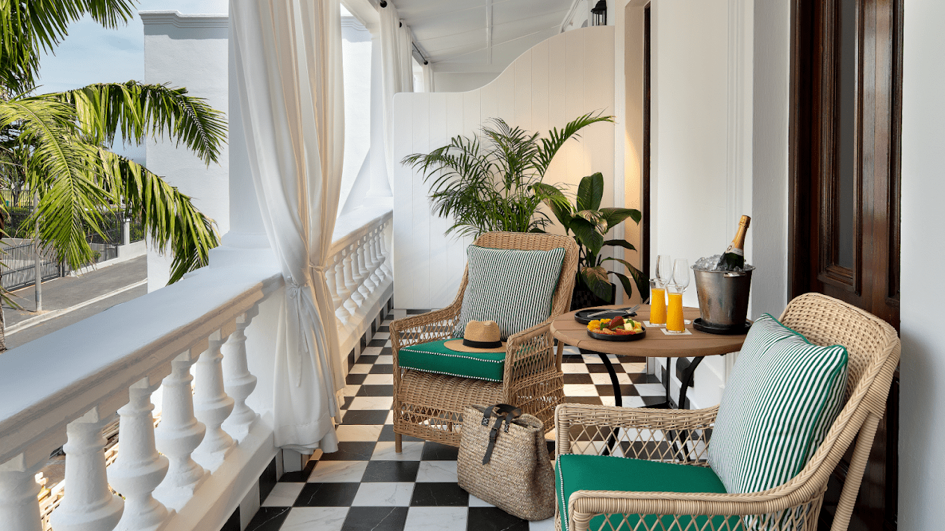 Private balcony at Winchester Mansions in Cape Town, South Africa, offering boutique accommodation with elegant outdoor living.